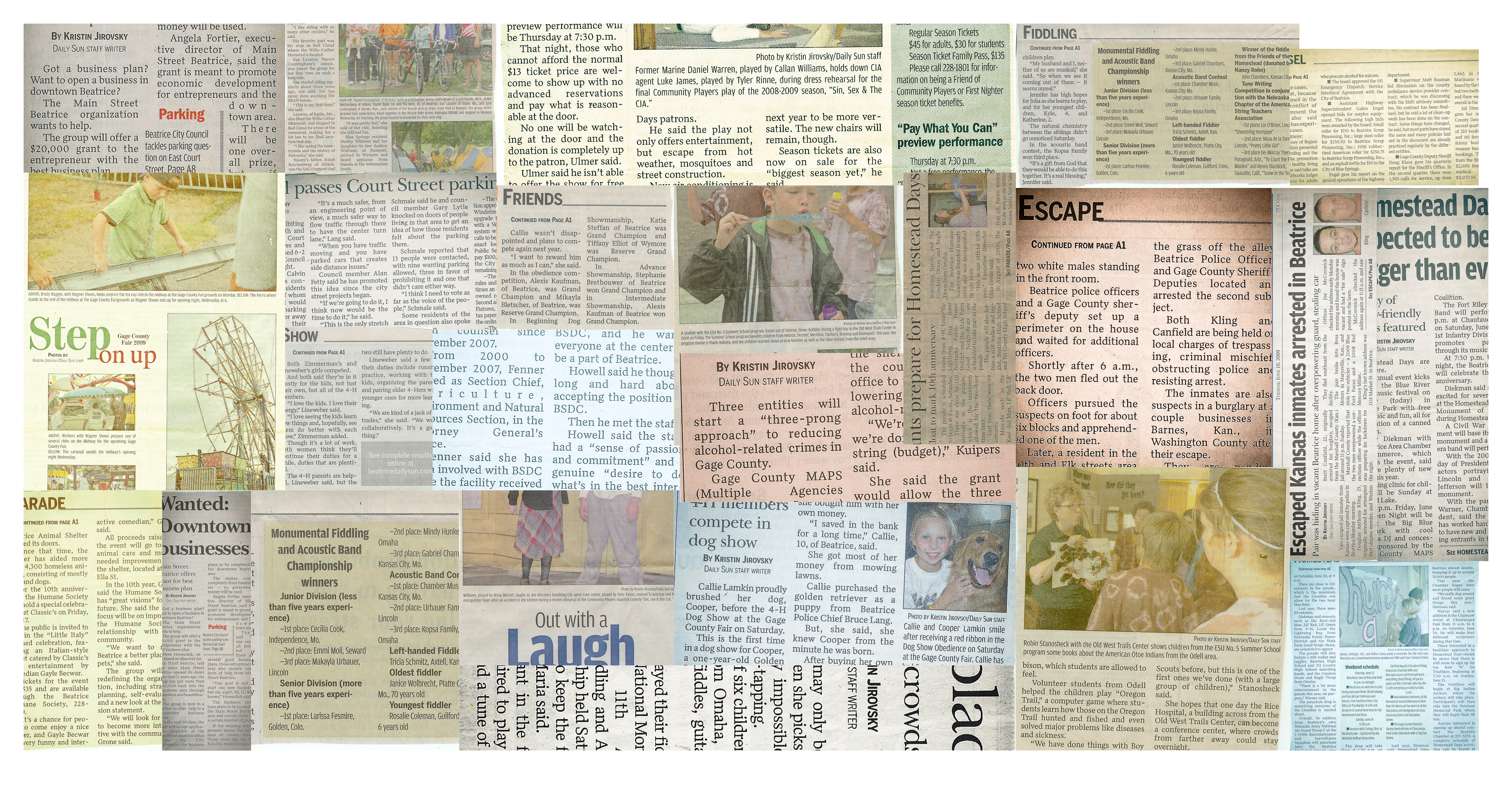 Collage of published newspaper clippings